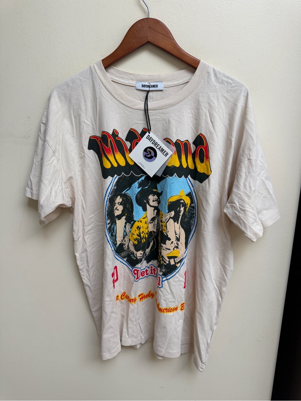Daydreamer Wildland Cream Band Tee with Yellow & Blue Graphic
